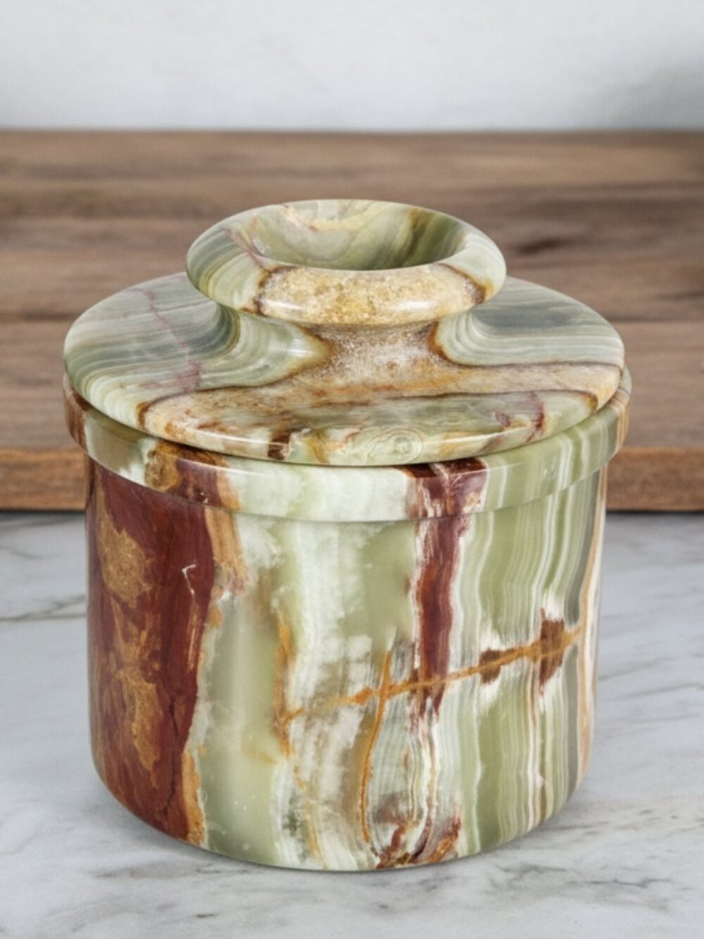 Green Onyx Butter Keeper with Lid | French Butter Crock | Natural Stone